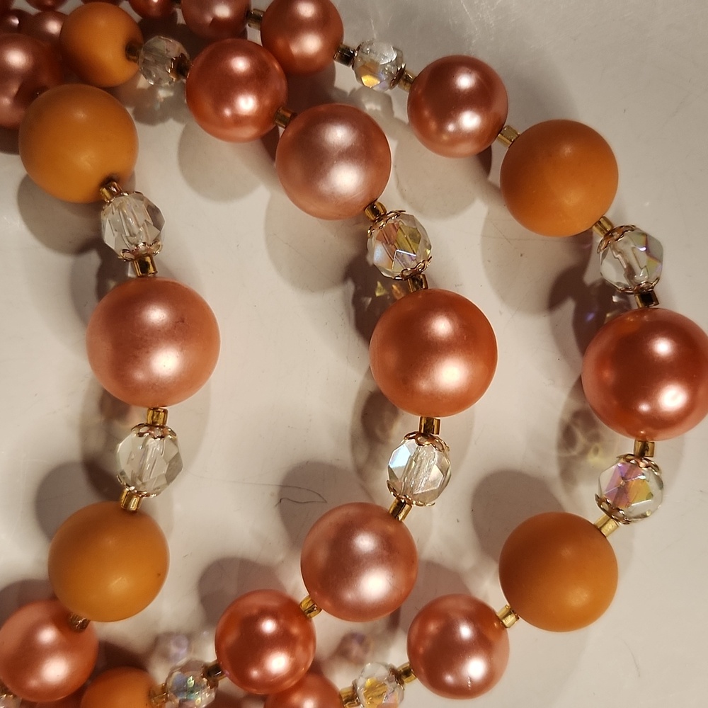 Vintage | Multi Strand Plastic,Lucite,Crystal Beaded Necklace 1950's